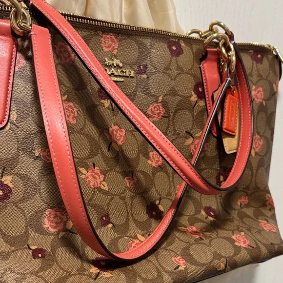 Coach Brown and Pink Floral Tote - Picture 5 of 12